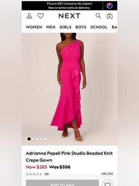 Adrianna Papell Hot Pink One-Shoulder Ruffle Gown